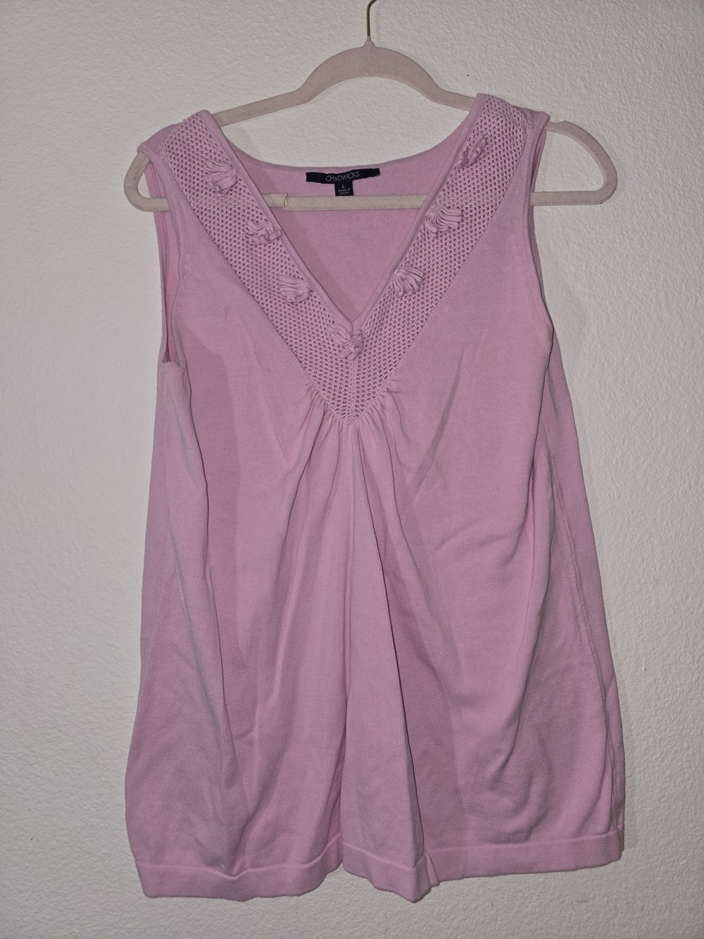 Chadwicks Light Pink V-Neck Crochet Accent Tank